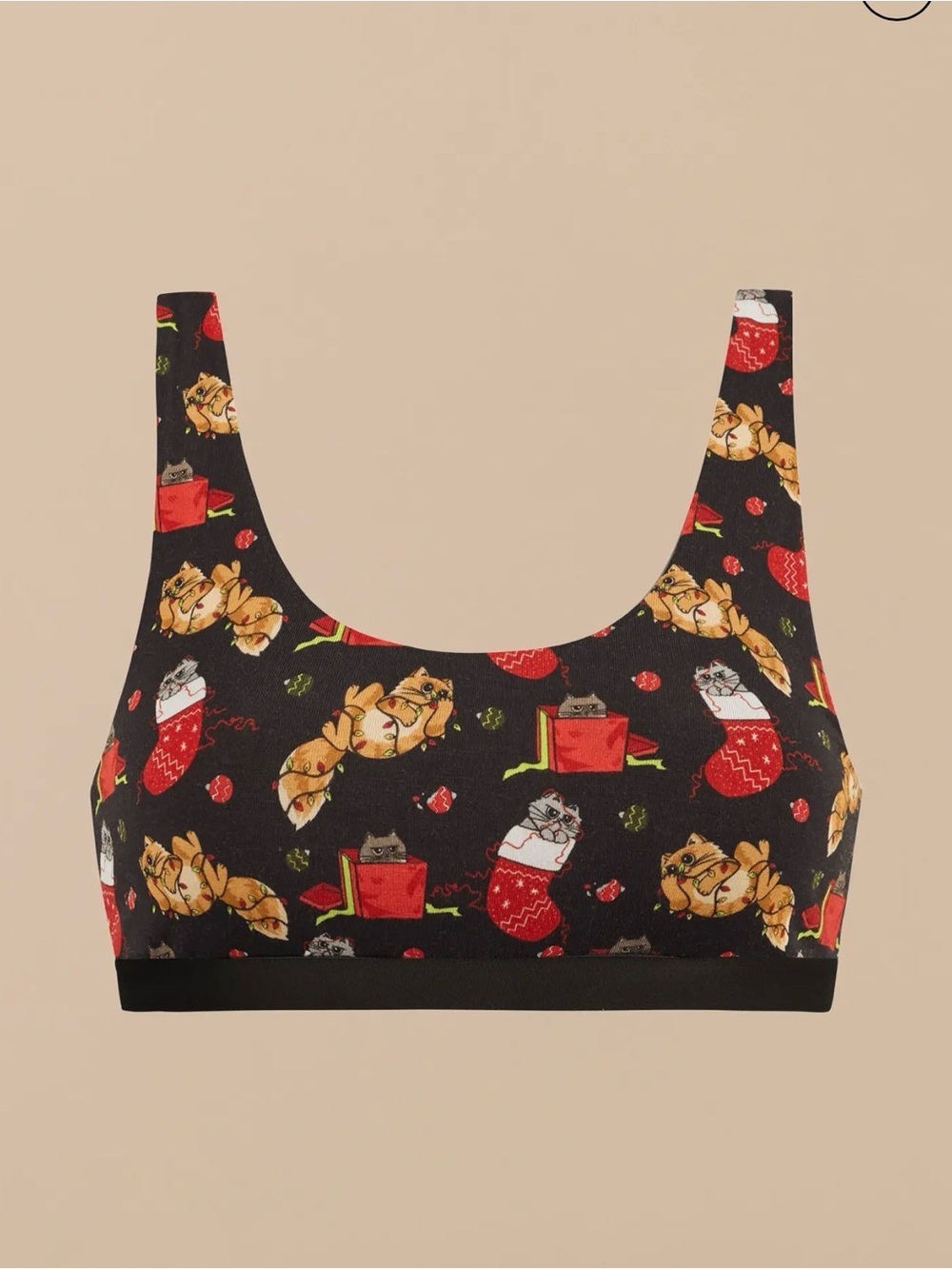 MeUndies Black Cat & Gift Print Scoop Bralette